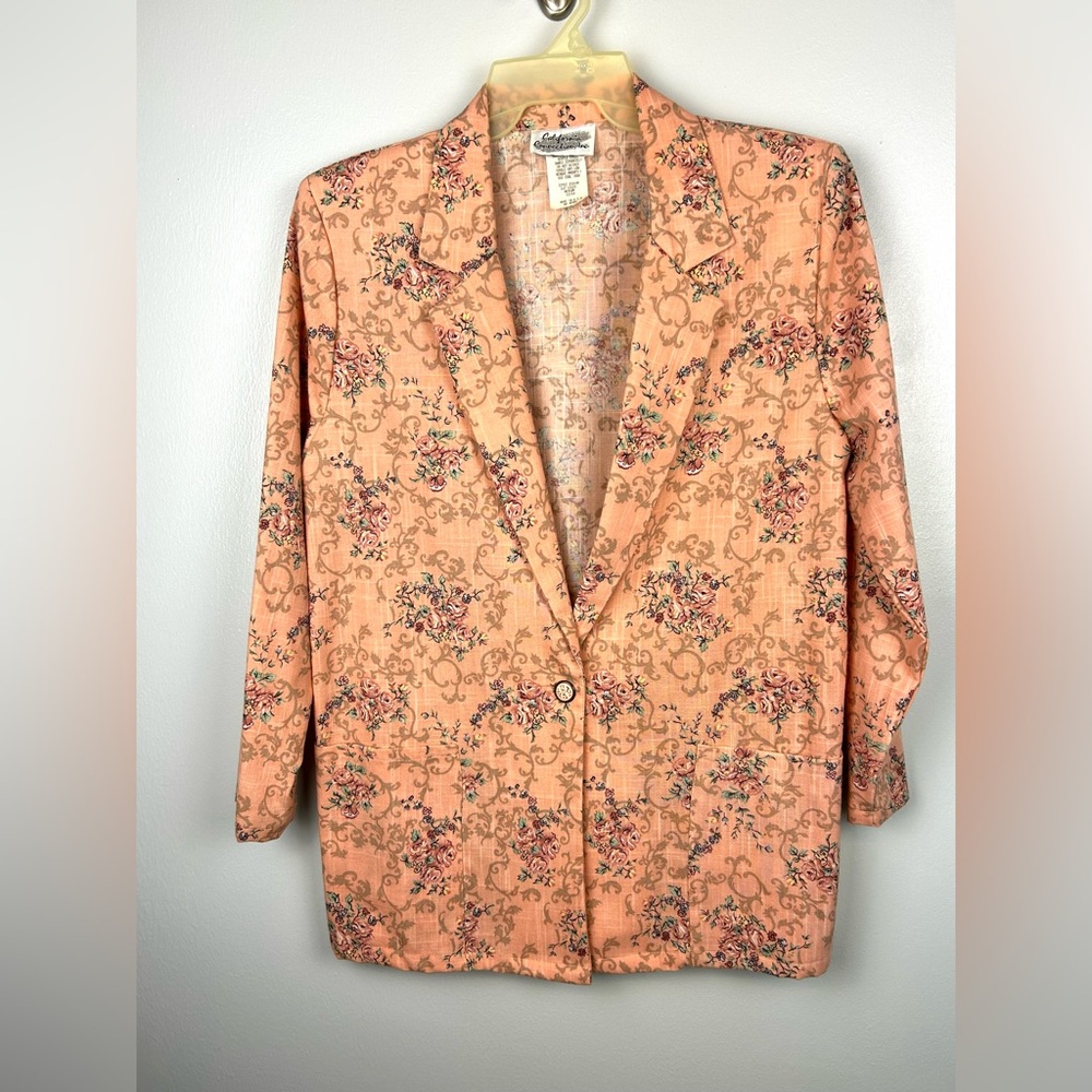 VTG‎ Oversized Blazer Medium 12/14 Pink Floral Coquette Preppy Academia Cottage
